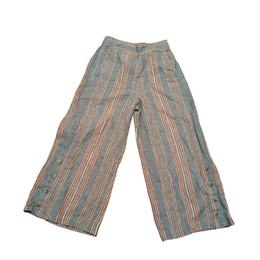 J Crew Wide Leg Cropped Pants Stripes Linen Blend XS SEE AD